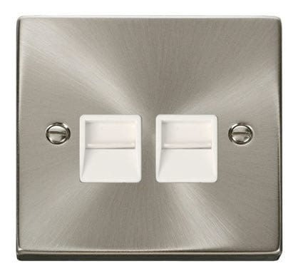 Satin Chrome Master Telephone Twin Socket - White Trim - SE Home