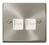 Satin Chrome Secondary Telephone Twin Socket - White Trim - SE Home