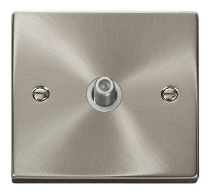 Satin Chrome Satellite Socket 1 Gang - White Trim - SE Home
