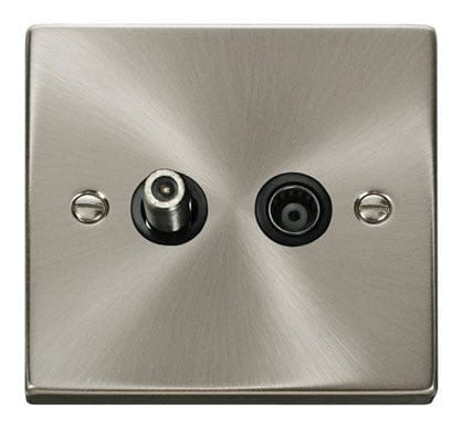 Satin Chrome - Black Inserts Satin Chrome Satellite And Isolated Coaxial 1 Gang Socket - Black Trim