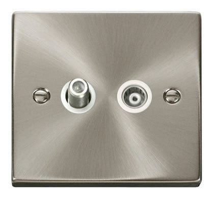 Satin Chrome Satellite And Isolated Coaxial 1 Gang Socket - White Trim - SE Home