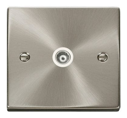 Satin Chrome Single Isolated Coaxial Socket - White Trim - SE Home