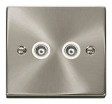 Satin Chrome Twin Isolated Coaxial Socket - White Trim - SE Home