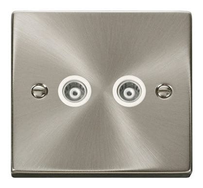 Satin Chrome Twin Isolated Coaxial Socket - White Trim - SE Home