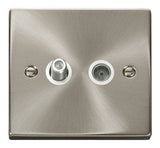 Satin Chrome Satellite & Coaxial Socket 1 Gang - White Trim - SE Home
