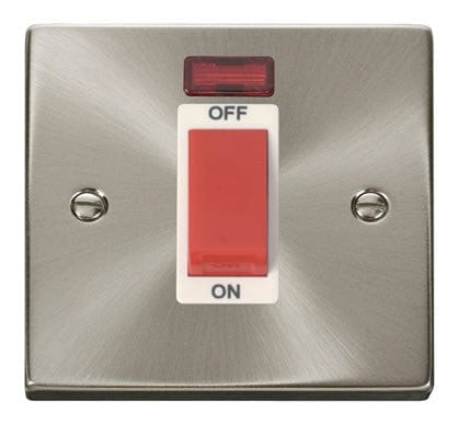 Satin Chrome 1 Gang Size 45A Switch With Neon - White Trim - SE Home