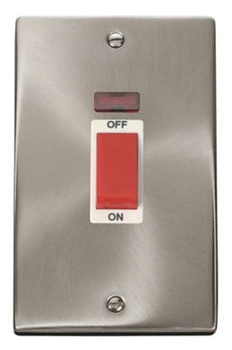 Satin Chrome 2 Gang Size 45A Switch With Neon - White Trim - SE Home