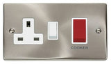 Satin Chrome Cooker Control 45A With 13A Switched Plug Socket - White Trim - SE Home