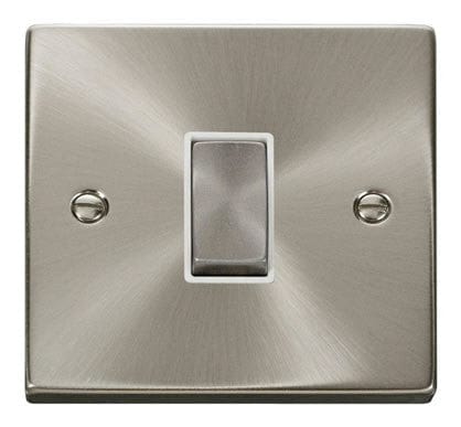 Satin Chrome 10A 1 Gang 2 Way Ingot Light Switch - White Trim - SE Home