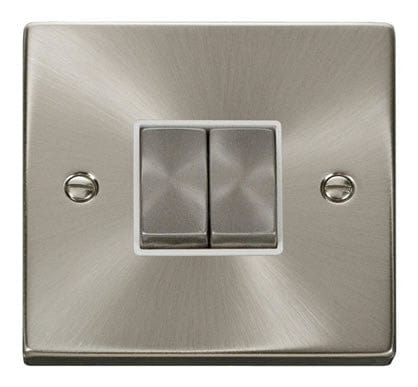 Satin Chrome 10A 2 Gang 2 Way Ingot Light Switch - White Trim - SE Home