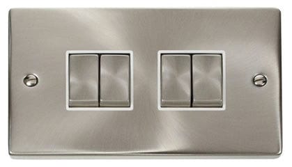 Satin Chrome 10A 4 Gang 2 Way Ingot Light Switch - White Trim - SE Home