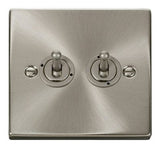 Satin Chrome - White Inserts Satin Chrome 2 Gang 2 Way 10AX Toggle Light Switch