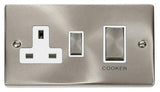 Satin Chrome - White Inserts Satin Chrome Cooker Control Ingot 45A With 13A Switched Plug Socket - White Trim