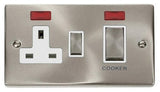 Satin Chrome Cooker Control Ingot 45A With 13A Switched Plug Socket & 2 Neons - White Trim - SE Home