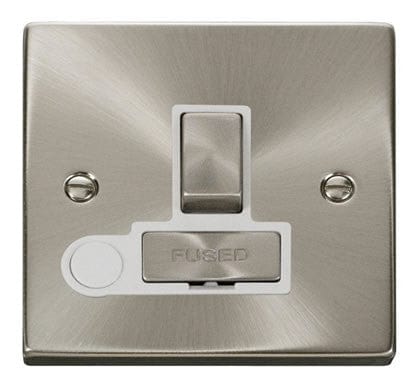 Satin Chrome 13A Fused Ingot Connection Unit Switched With Flex - White Trim - SE Home