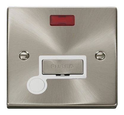Satin Chrome 13A Fused Ingot Connection Unit With Neon With Flex - White Trim - SE Home