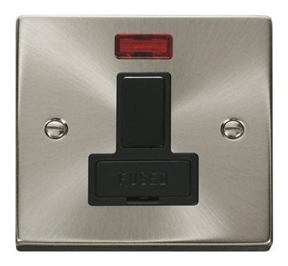 Satin Chrome - Black Inserts Satin Chrome 13A Fused Connection Unit Switched With Neon - Black Trim