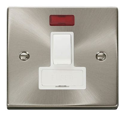 Satin Chrome - White Inserts Satin Chrome 13A Fused Connection Unit Switched With Neon - White Trim