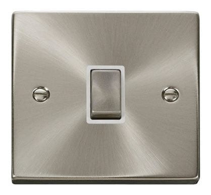 Satin Chrome - White Inserts Satin Chrome 1 Gang 20A Ingot DP Switch - White Trim