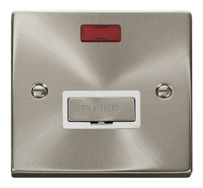 Satin Chrome 13A Fused Ingot Connection Unit With Neon - White Trim - SE Home