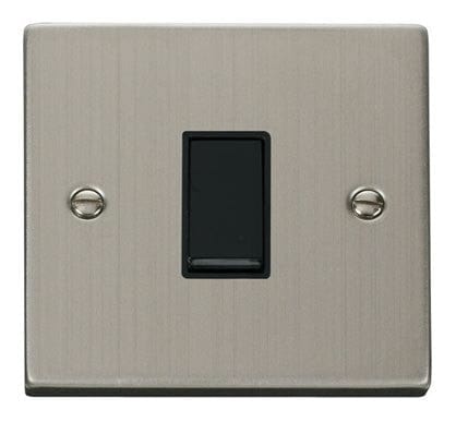 Stainless Steel - Black Inserts Stainless Steel 10A 1 Gang 2 Way Light Switch - Black Trim