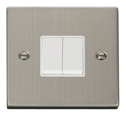 Stainless Steel - White Inserts Stainless Steel 10A 2 Gang 2 Way Light Switch - White Trim