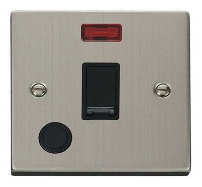Stainless Steel - Black Inserts Stainless Steel 1 Gang 20A DP Switch With Flex With Neon - Black Trim