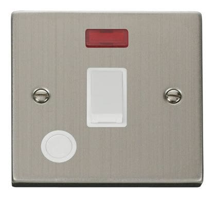 Stainless Steel - White Inserts Stainless Steel 1 Gang 20A DP Switch With Flex With Neon - White Trim