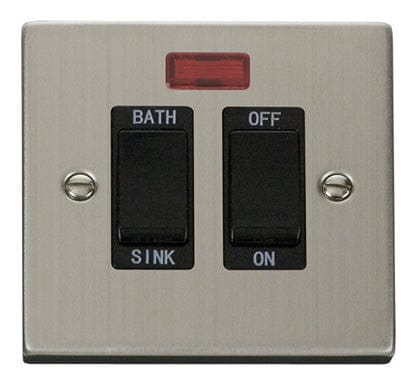Stainless Steel - Black Inserts Stainless Steel 20A DP Sink/bath Switch - Black Trim