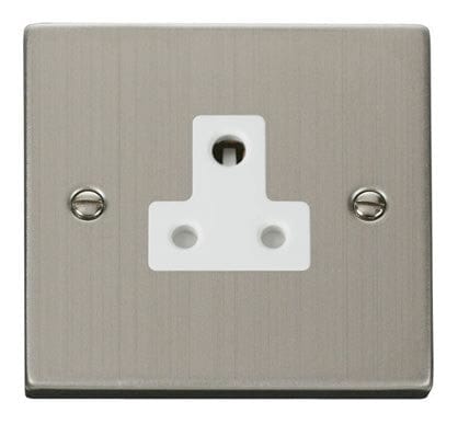 Stainless Steel - White Inserts Stainless Steel 1 Gang 5A Round Pin Socket - White Trim