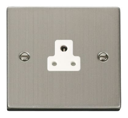 Stainless Steel - White Inserts Stainless Steel 1 Gang 2A Round Pin Socket - White Trim