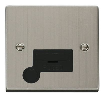 Stainless Steel - Black Inserts Stainless Steel 13A Fused Connection Unit With Flex - Black Trim