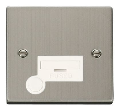 Stainless Steel - White Inserts Stainless Steel 13A Fused Connection Unit With Flex - White Trim