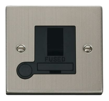 Stainless Steel - Black Inserts Stainless Steel 13A Fused Connection Unit Switched With Flex - Black Trim