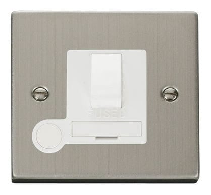 Stainless Steel - White Inserts Stainless Steel 13A Fused Connection Unit Switched With Flex - White Trim