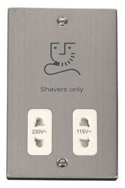 Stainless Steel - White Inserts Stainless Steel Shaver Socket 115v/230v - White Trim