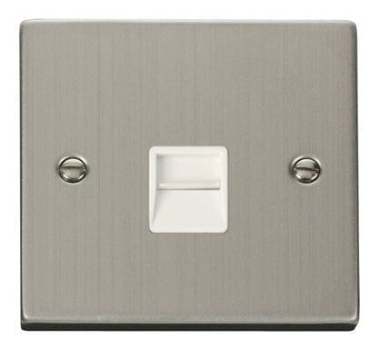 Stainless Steel - White Inserts Stainless Steel Secondary Telephone Single Socket - White Trim