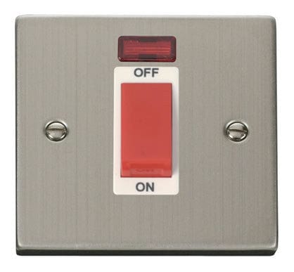 Stainless Steel - White Inserts Stainless Steel 1 Gang Size 45A Switch With Neon - White Trim