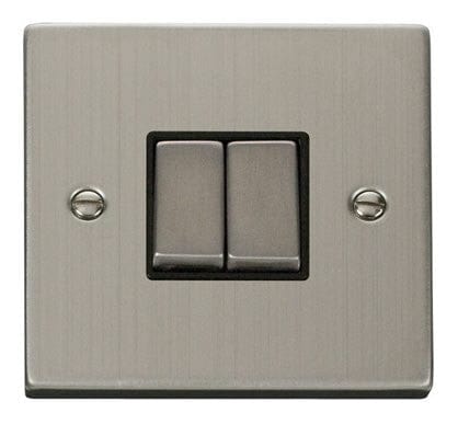 Stainless Steel - Black Inserts Stainless Steel 10A 2 Gang 2 Way Ingot Light Switch - Black Trim