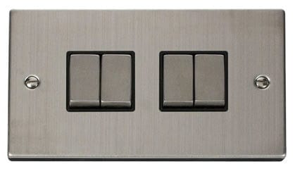 Stainless Steel - Black Inserts Stainless Steel 10A 4 Gang 2 Way Ingot Light Switch - Black Trim