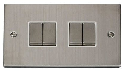 Stainless Steel - White Inserts Stainless Steel 10A 4 Gang 2 Way Ingot Light Switch - White Trim