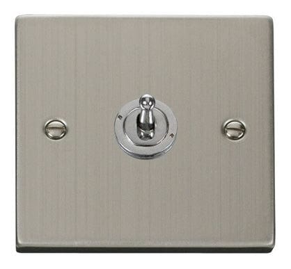 Stainless Steel - White Inserts Stainless Steel 1 Gang 2 Way 10AX Toggle Light Switch