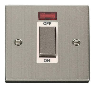 Stainless Steel - White Inserts Stainless Steel 1 Gang Ingot Size 45A Switch With Neon - White Trim