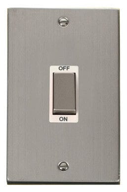 Stainless Steel - White Inserts Stainless Steel 2 Gang Ingot Size 45A Switch - White Trim