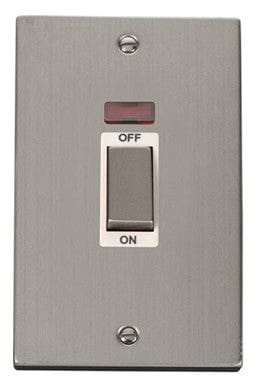 Stainless Steel - White Inserts Stainless Steel 2 Gang Ingot Size 45A Switch With Neon - White Trim