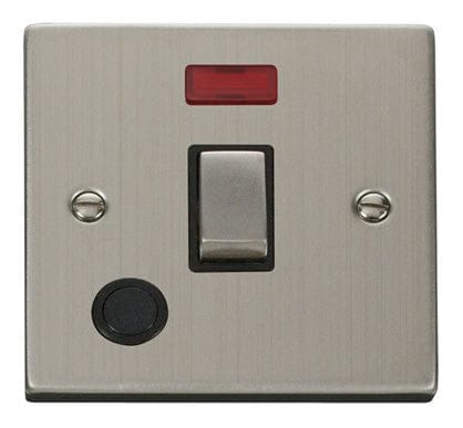 Stainless Steel - Black Inserts Stainless Steel 1 Gang 20A Ingot DP Switch With Flex With Neon - Black Trim
