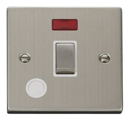 Stainless Steel - White Inserts Stainless Steel 1 Gang 20A Ingot DP Switch With Flex With Neon - White Trim