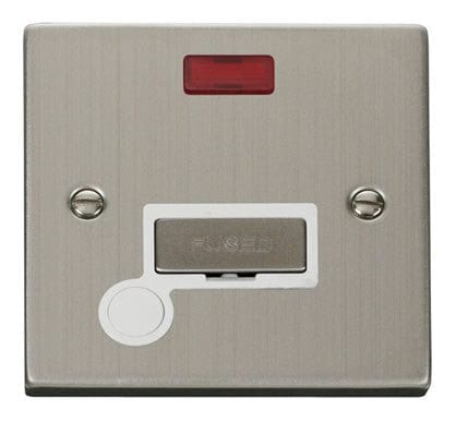 Stainless Steel - White Inserts Stainless Steel 13A Fused Ingot Connection Unit With Neon With Flex - White Trim