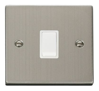 Stainless Steel - White Inserts Stainless Steel 1 Gang 20A DP Switch - White Trim