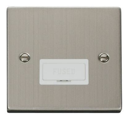 Stainless Steel - White Inserts Stainless Steel 13A Fused Connection Unit - White Trim